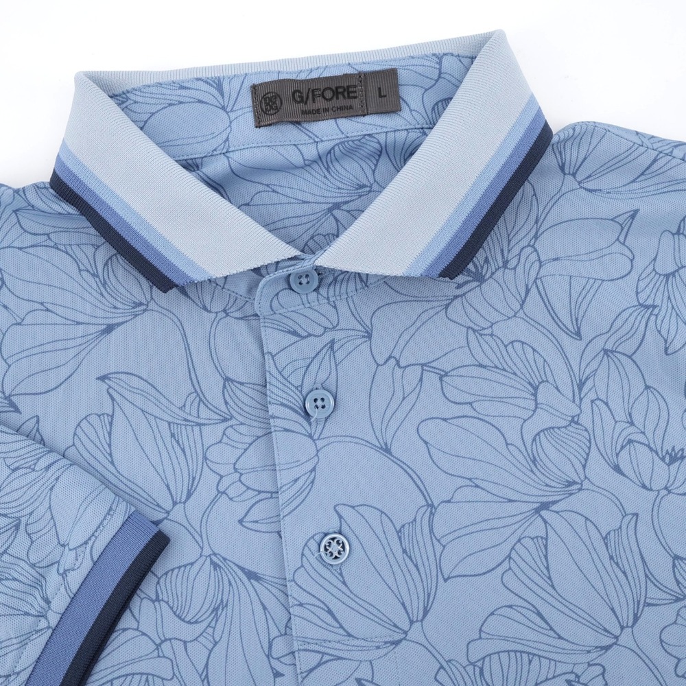 G/FORE Floral Print Performance Polo Shirt Blue Short Sleeve Mens Large